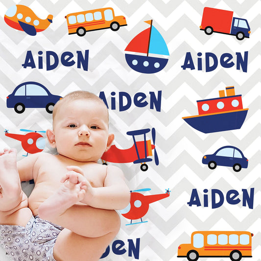 Personalized Cars Trucks Baby Name Blanket Boy