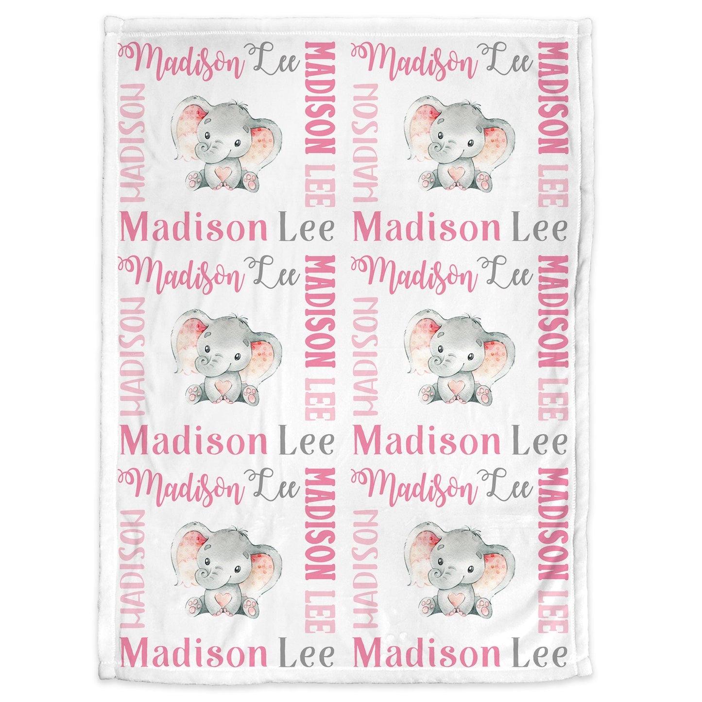 Personalized Elephant Baby Name Blanket Girl Pink