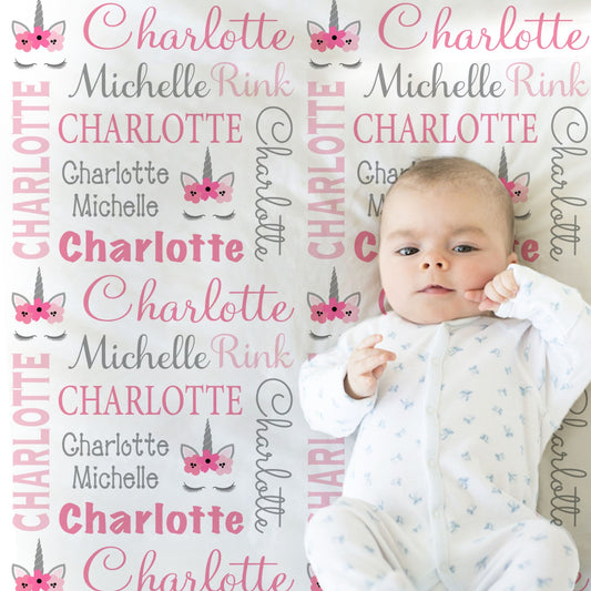 Personalized Unicorn Baby Name Blanket Girl