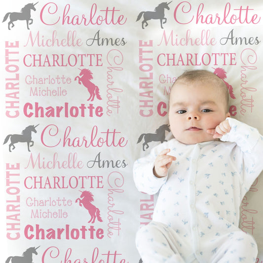 Personalized Horses Baby Name Blanket Girl
