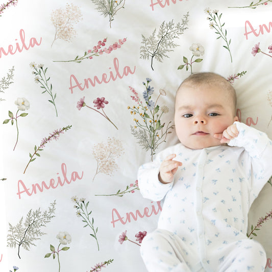 Personalized Wildflower Baby Name Blanket Girl