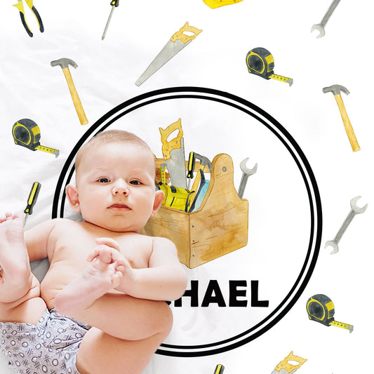 Personalized Woodworking Tools Baby Name Blanket Boy