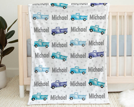 Personalized Oldies truck Baby Name Blanket Girl