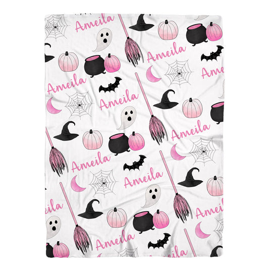 Personalized Jersey Halloween Girls Swaddle Baby Name Blanket, Pink