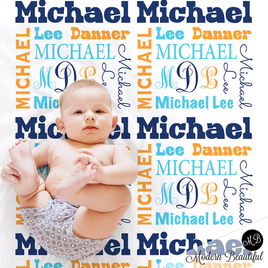 Personalized Monogram Baby Name Blanket Boy