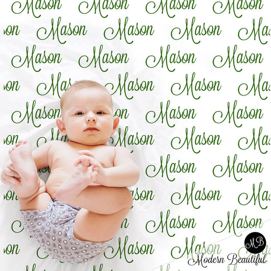Personalized Baby Name Blanket Boy Green