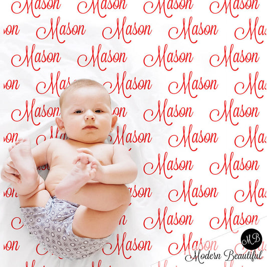 Personalized Baby Name Blanket Boy Red