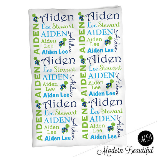 Personalized Sea Turtle Baby Name Blanket Boy