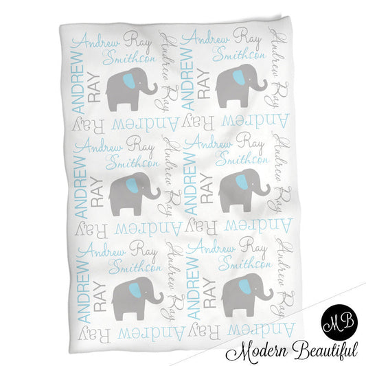 Personalized Elephant Baby Name Blanket Boy