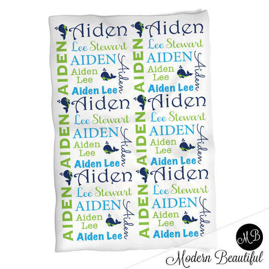 Personalized Whale Baby Name Blanket Boy