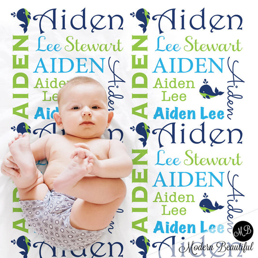 Personalized Whale Baby Name Blanket Boy