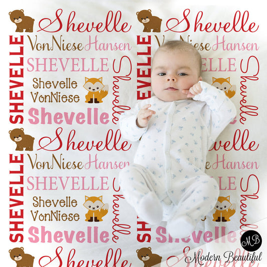 Personalized Woodland Animals Baby Name Blanket