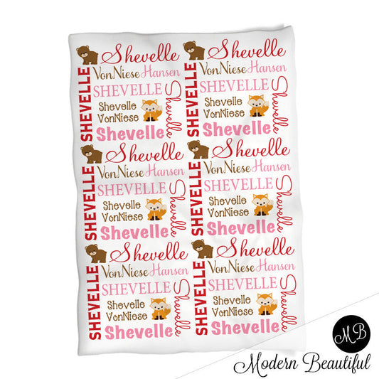 Personalized Woodland Animals Baby Name Blanket