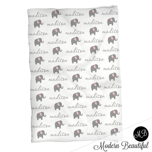 Personalized Elephant Baby Name Blanket Girl