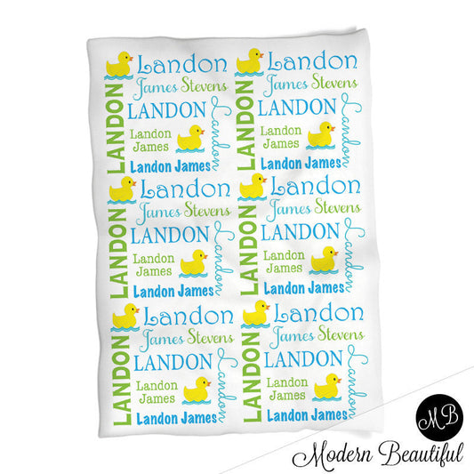 Personalized Ducky Baby Name Blanket Boy