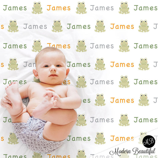 Personalized Frog Baby Name Blanket for Boy