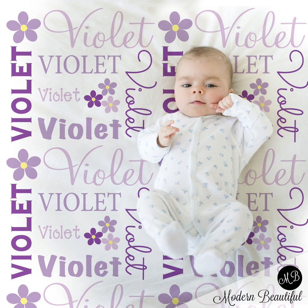 Personalized Flower Baby Name Blanket