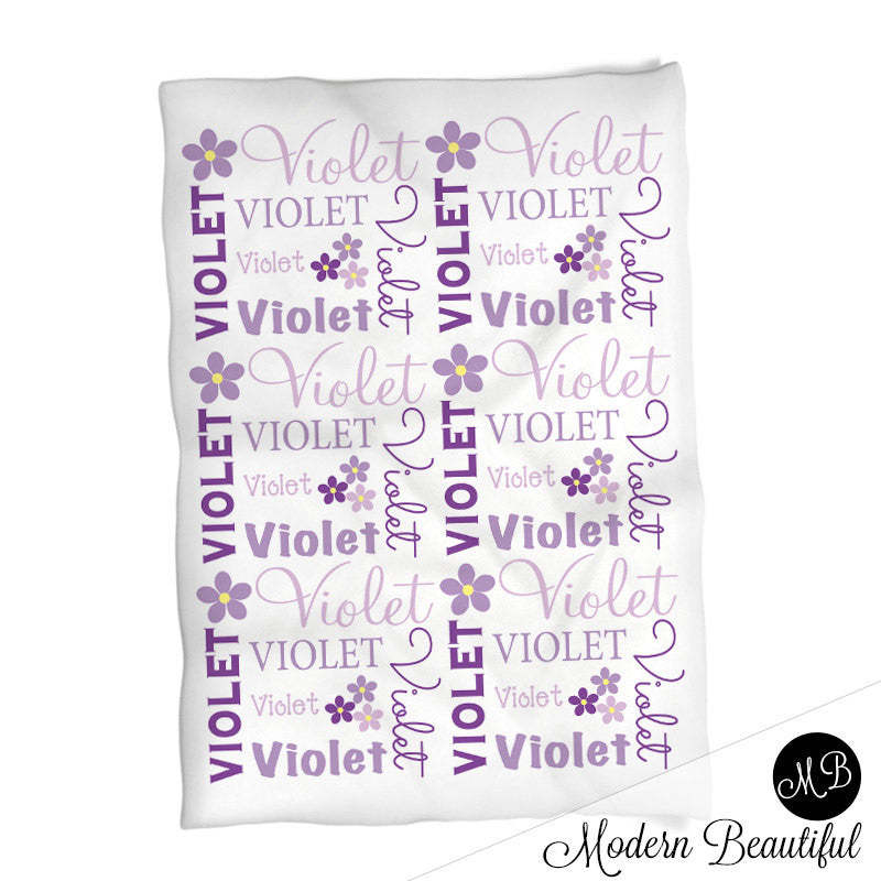 Personalized Flower Baby Name Blanket