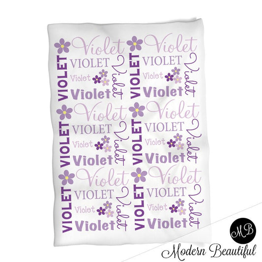 Personalized Flower Baby Name Blanket Girl