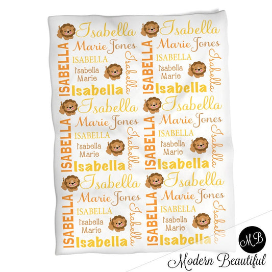 Personalized Lion Baby Name Blanket Girl