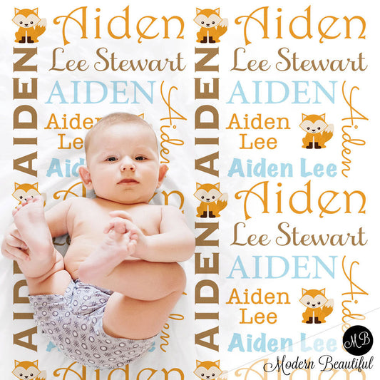 Personalized Fox Baby Name Blanket Boy