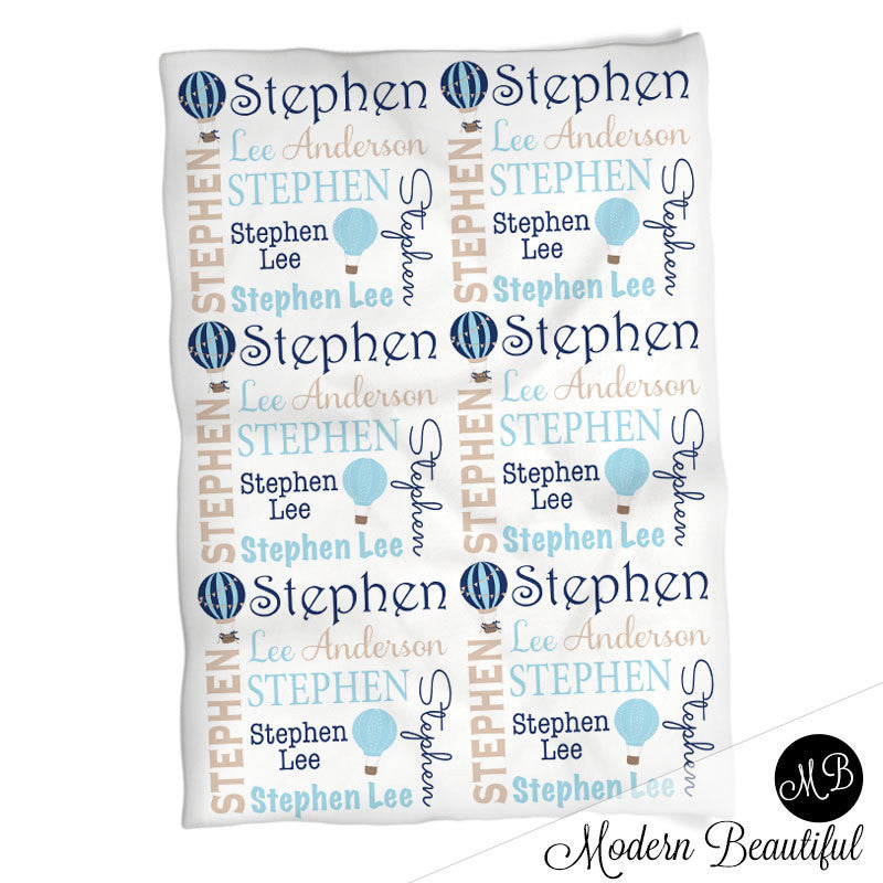 Personalized Balloon Baby Name Blanket Boy