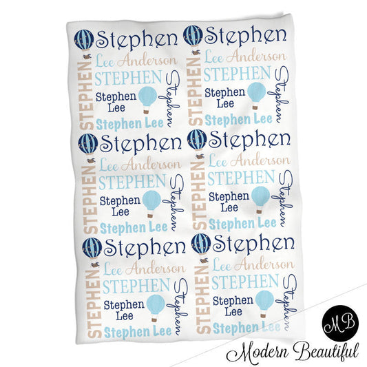 Personalized Balloon Baby Name Blanket Boy