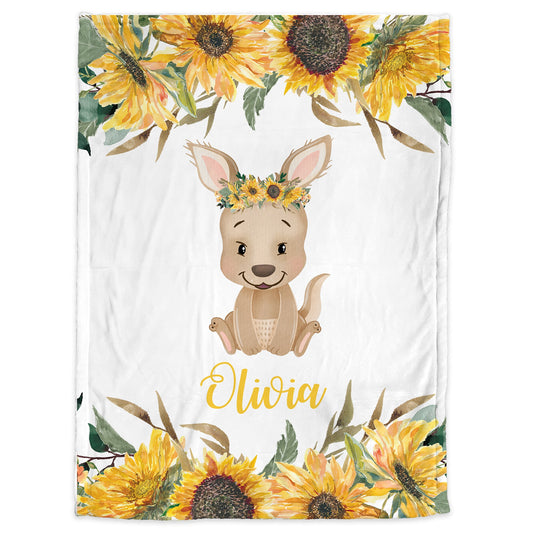 Personalized Baby girl sunflower kangaroo blanket