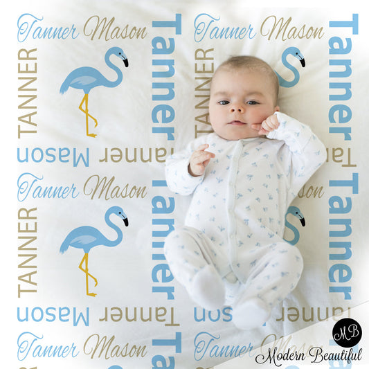 flamingo baby name blanket