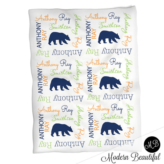Personalized Bear Baby Name Blanket Boy