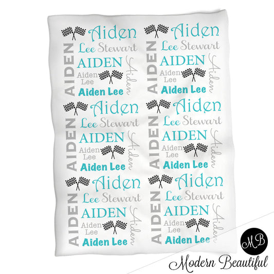 Personalized Race Flags Baby Name Blanket Boy
