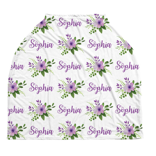 Personalized Flowers Car Seat Canopy Cover purple