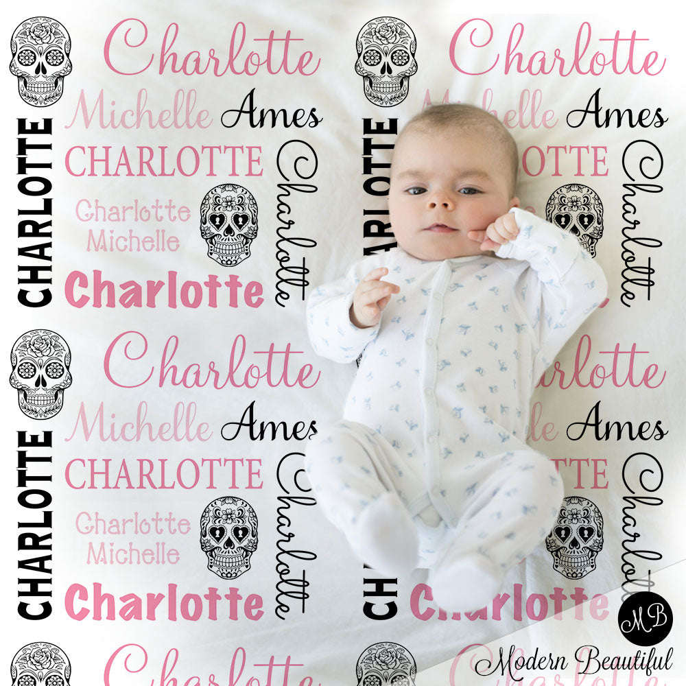 sugar skull baby name blanket