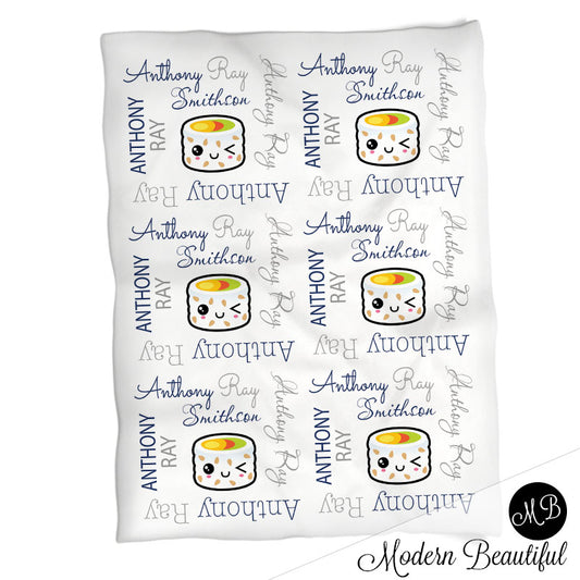 Personalized Sushi Baby Name Blanket