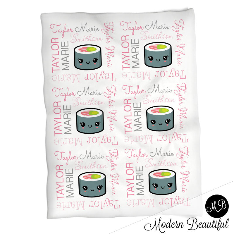 Personalized Sushi Baby Name Blanket