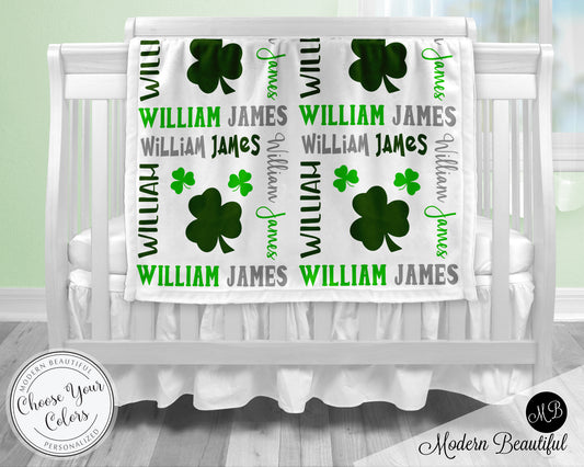 Personalized Shamrock Cover Baby Name Blanket