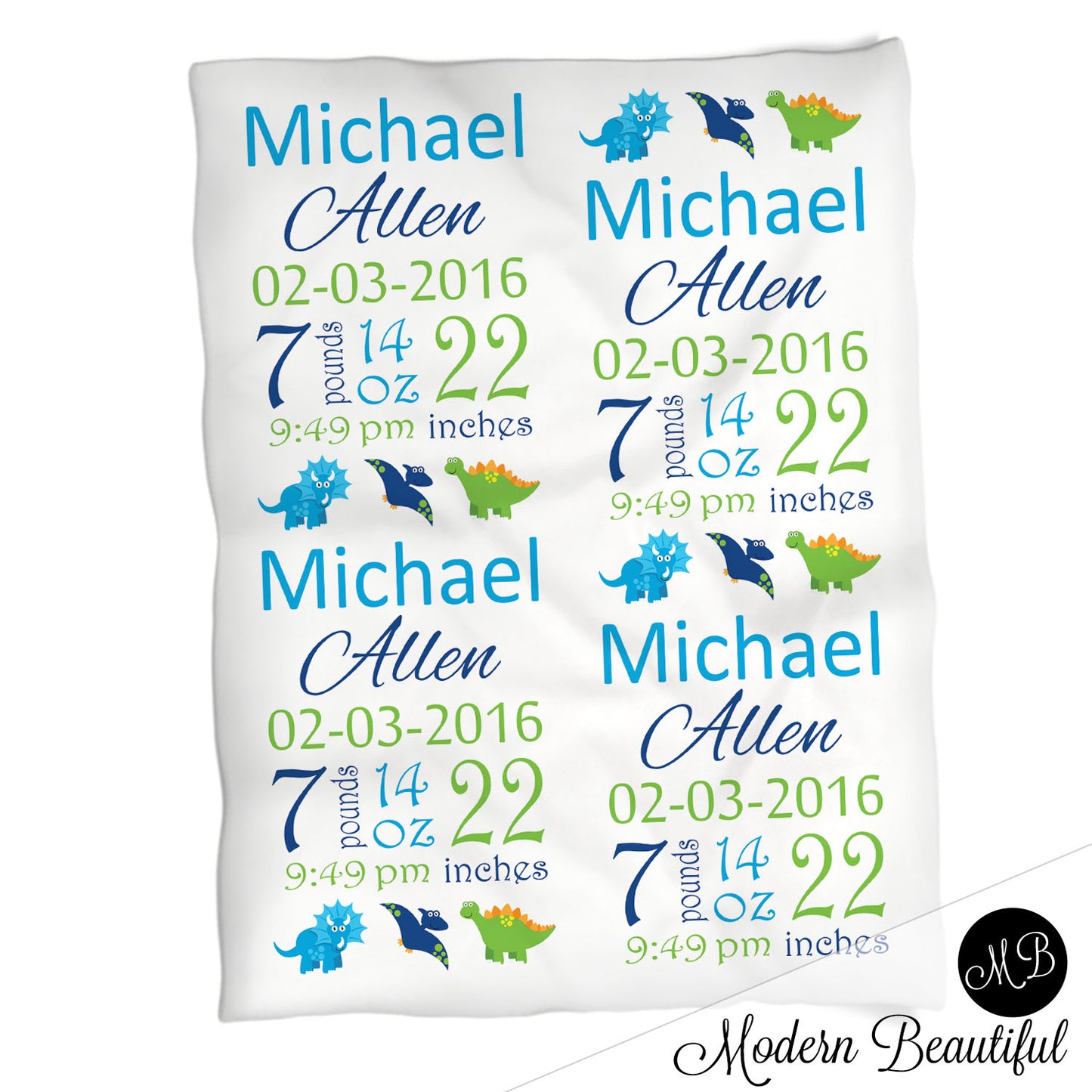 Dinosaur Baby Stats Blanket Boy