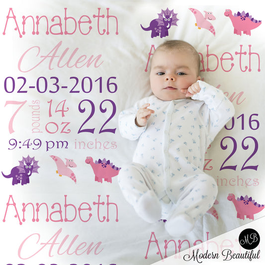 Dinosaur Baby Stats Blanket Girl