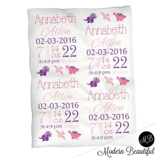 Dinosaur Baby Stats Blanket Girl