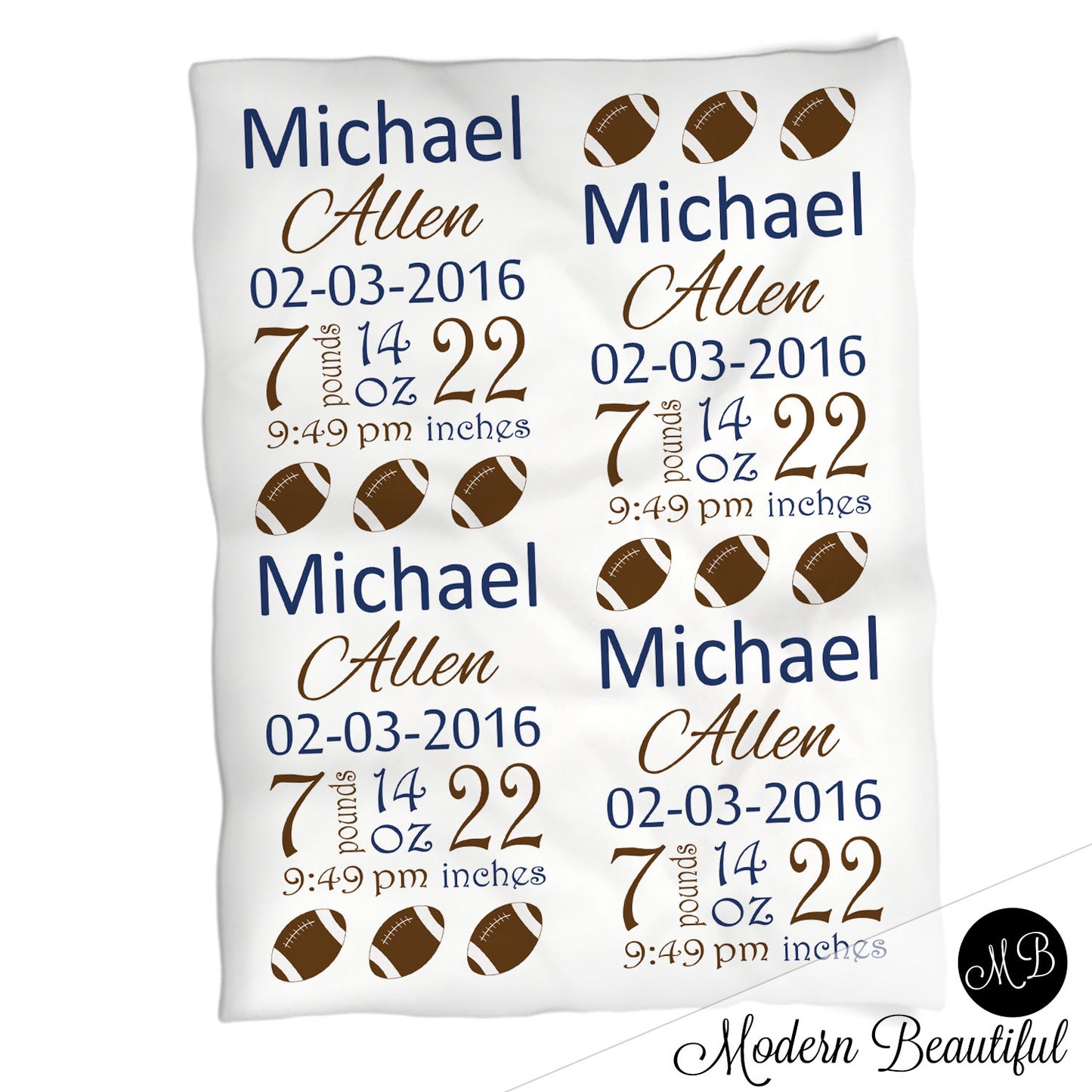 Football Baby Stats Blanket Boy