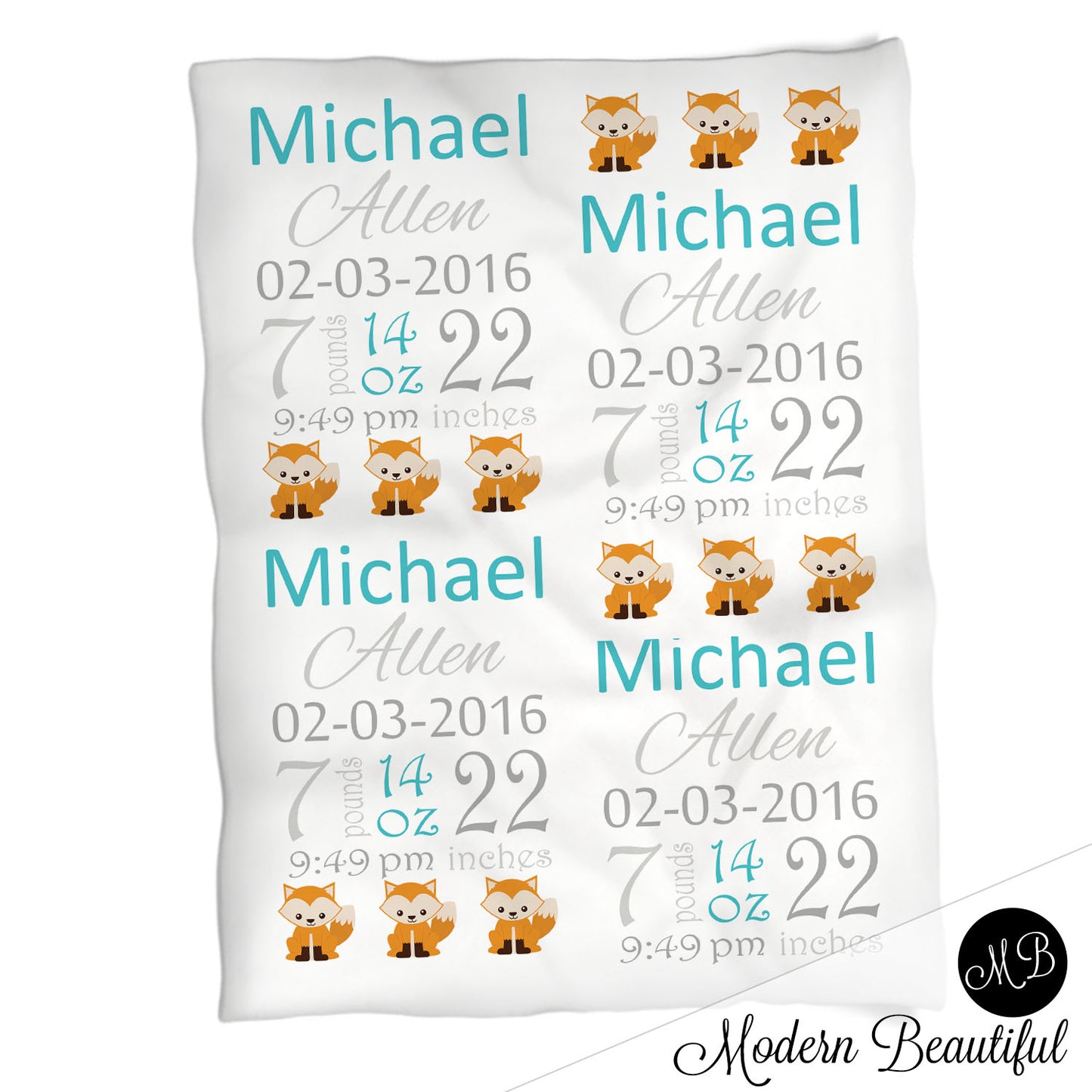 Fox Baby Stats Blanket Boy