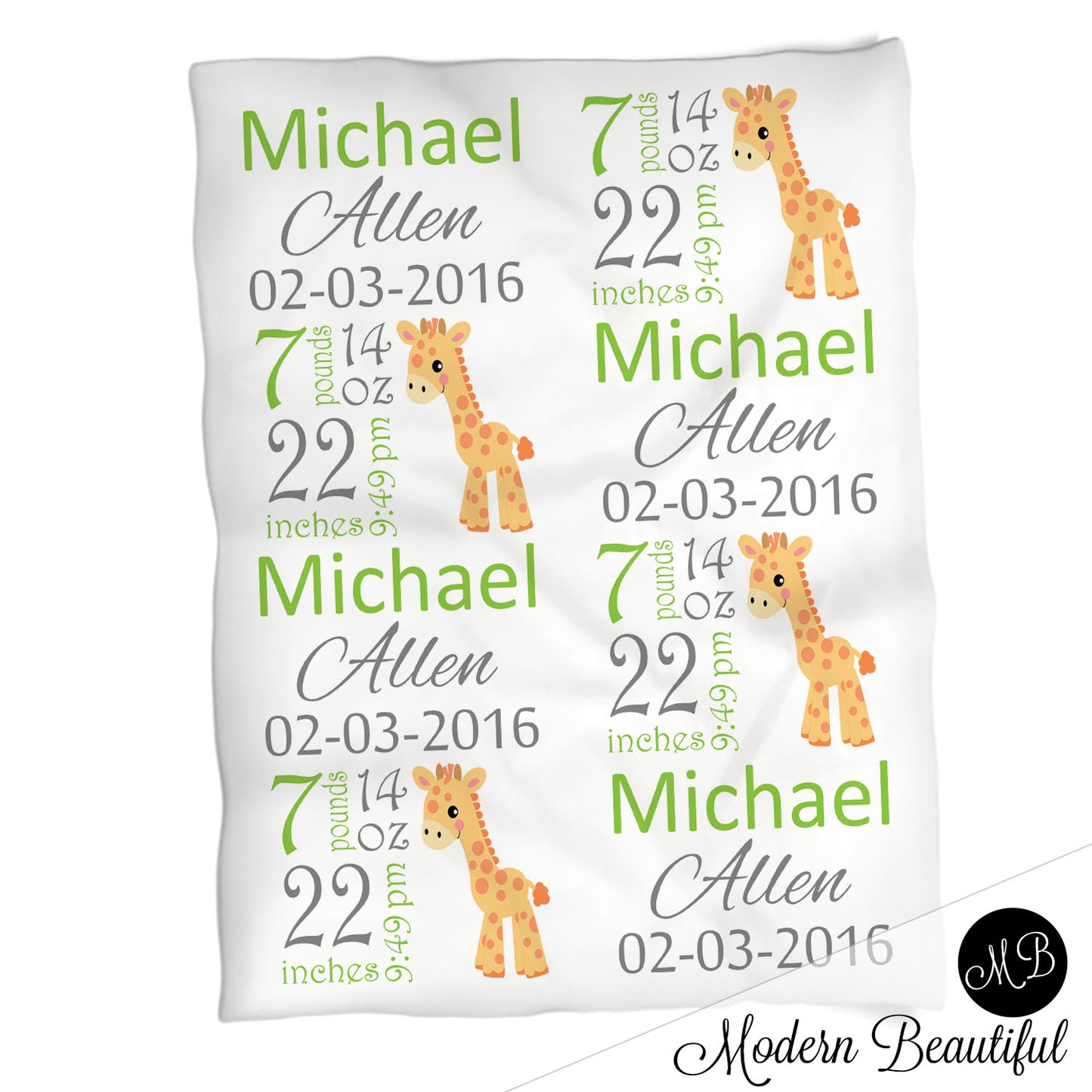 Giraffe Baby Stats Blanket Boy
