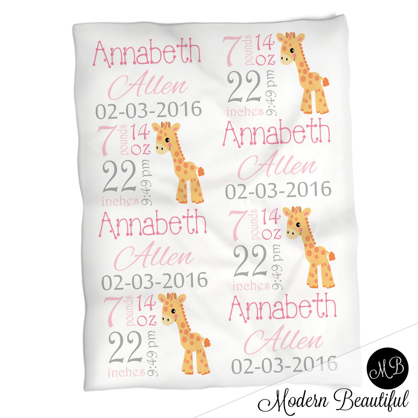 Giraffe Baby Stats Blanket Girl