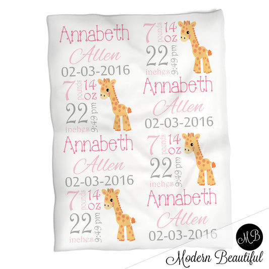 Giraffe Baby Stats Blanket Girl