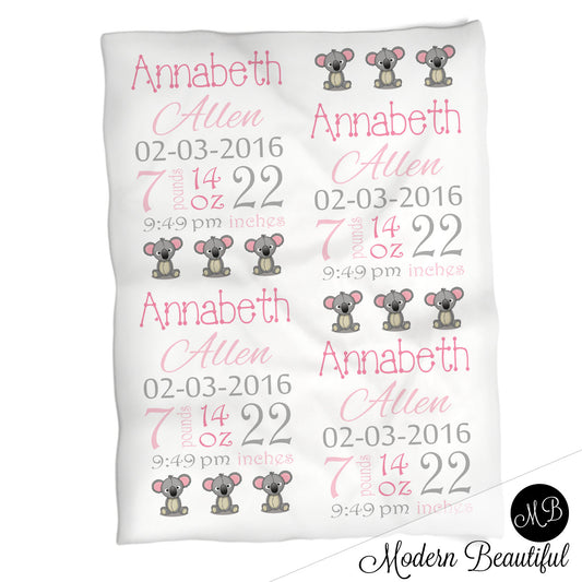 Koala Baby Stats Blanket Girl