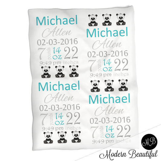 Panda Baby Stats Blanket Boy