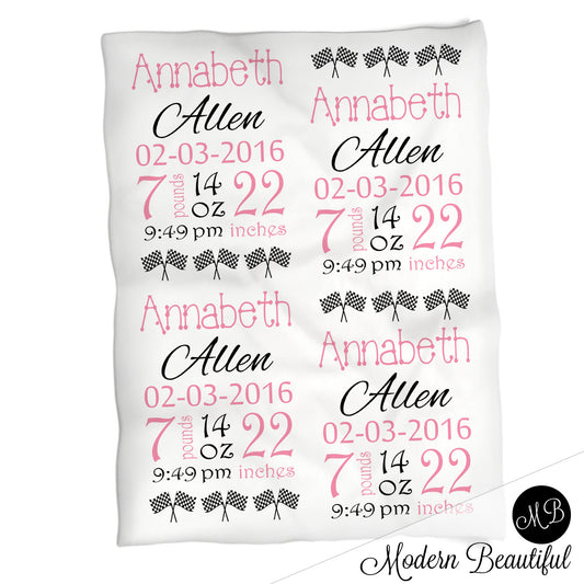Racing Baby Stats Blanket Girl