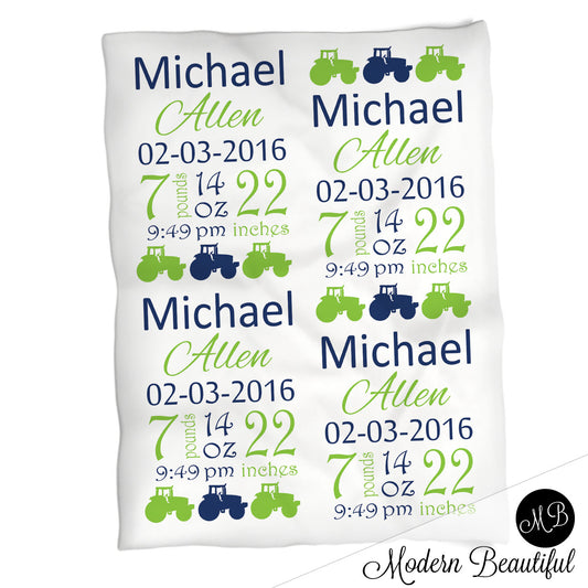 Tractor Baby Stats Blanket Boy