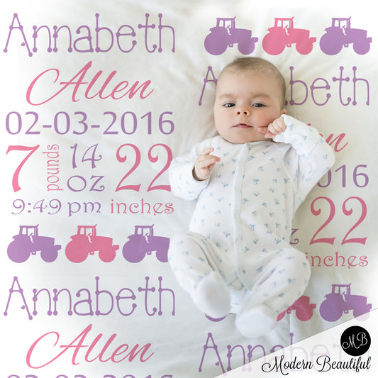 girl tractor baby blanket