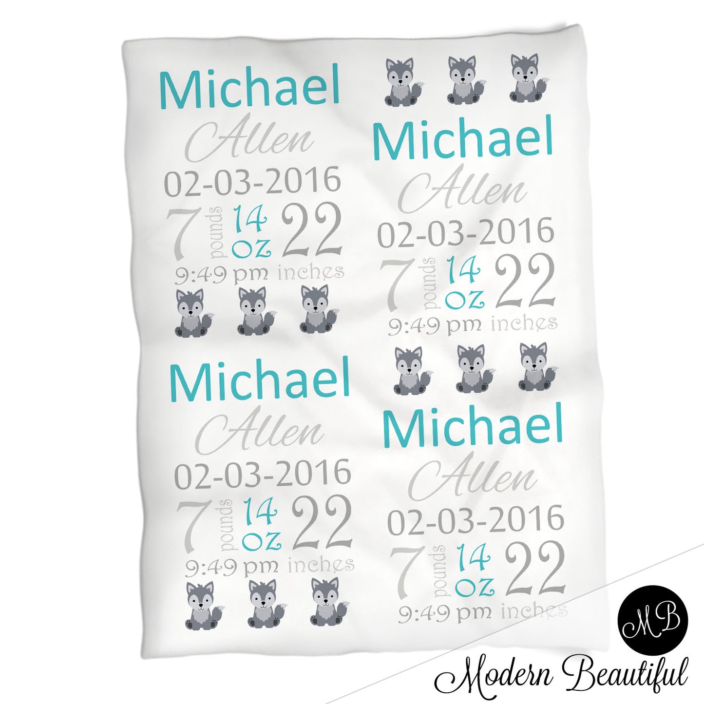 Wolf Baby Stats Blanket Boy